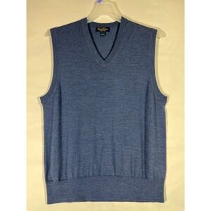 Brooks Brothers Mens Saxon Wool V Neck Sweater Vest Business Casual Blue Large